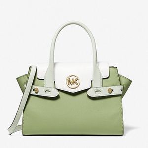 MICHAEL KORS
Carmen Medium Faux Leather Belted Satchel Light Sage color